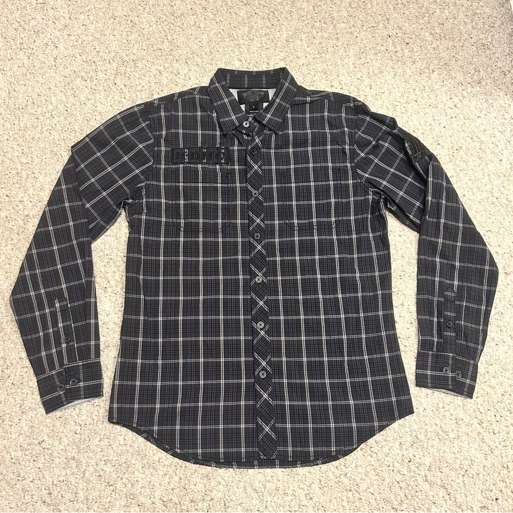 Harley Davidson HDMC Men's Long Sleep Button Down Shirt Stripe Plaid Size Large